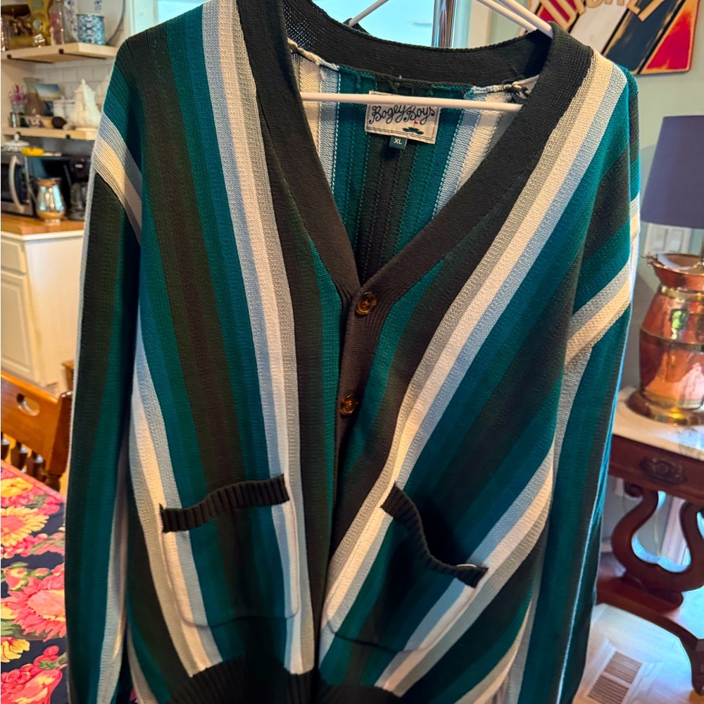Striped Teal and Black Men's Sweater by Bogey Boys, Macklemore